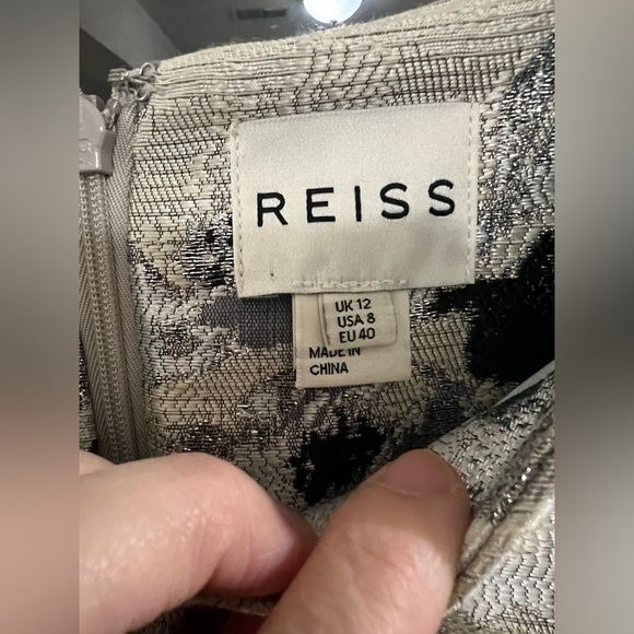 Reiss  Melba Metalic Jacquard A Line Dress  - Size 8 - Picture 7 of 10